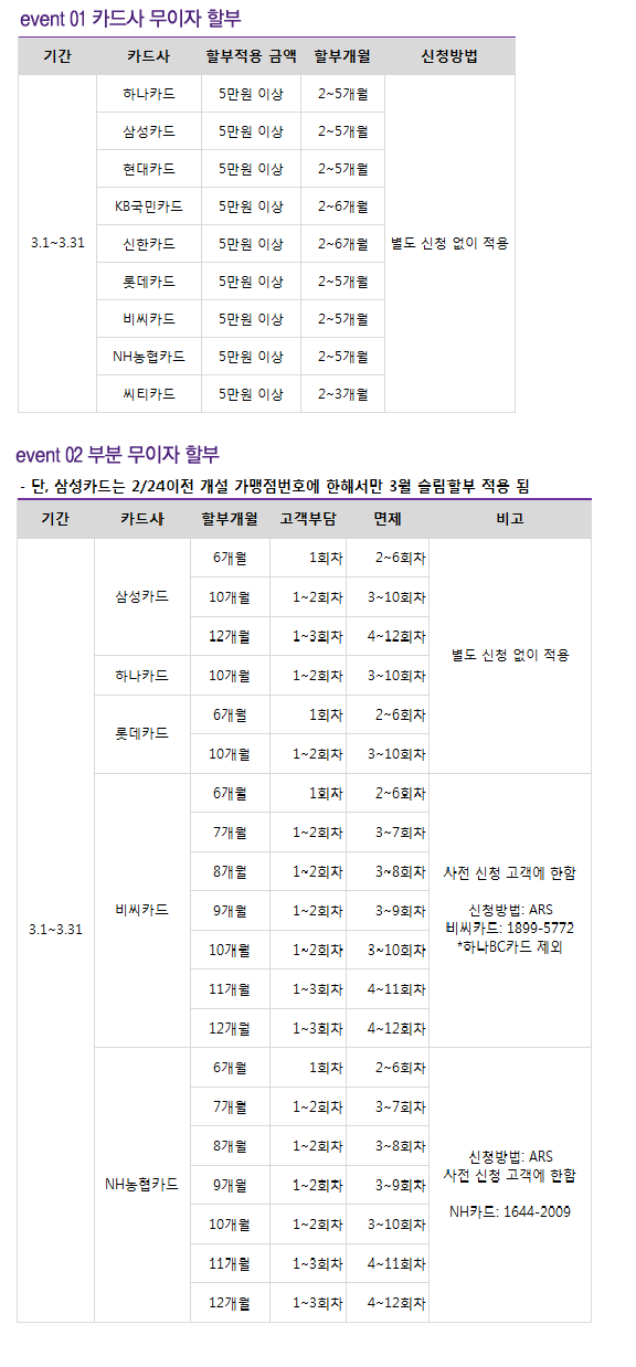 2017년 3월 무이자 할부